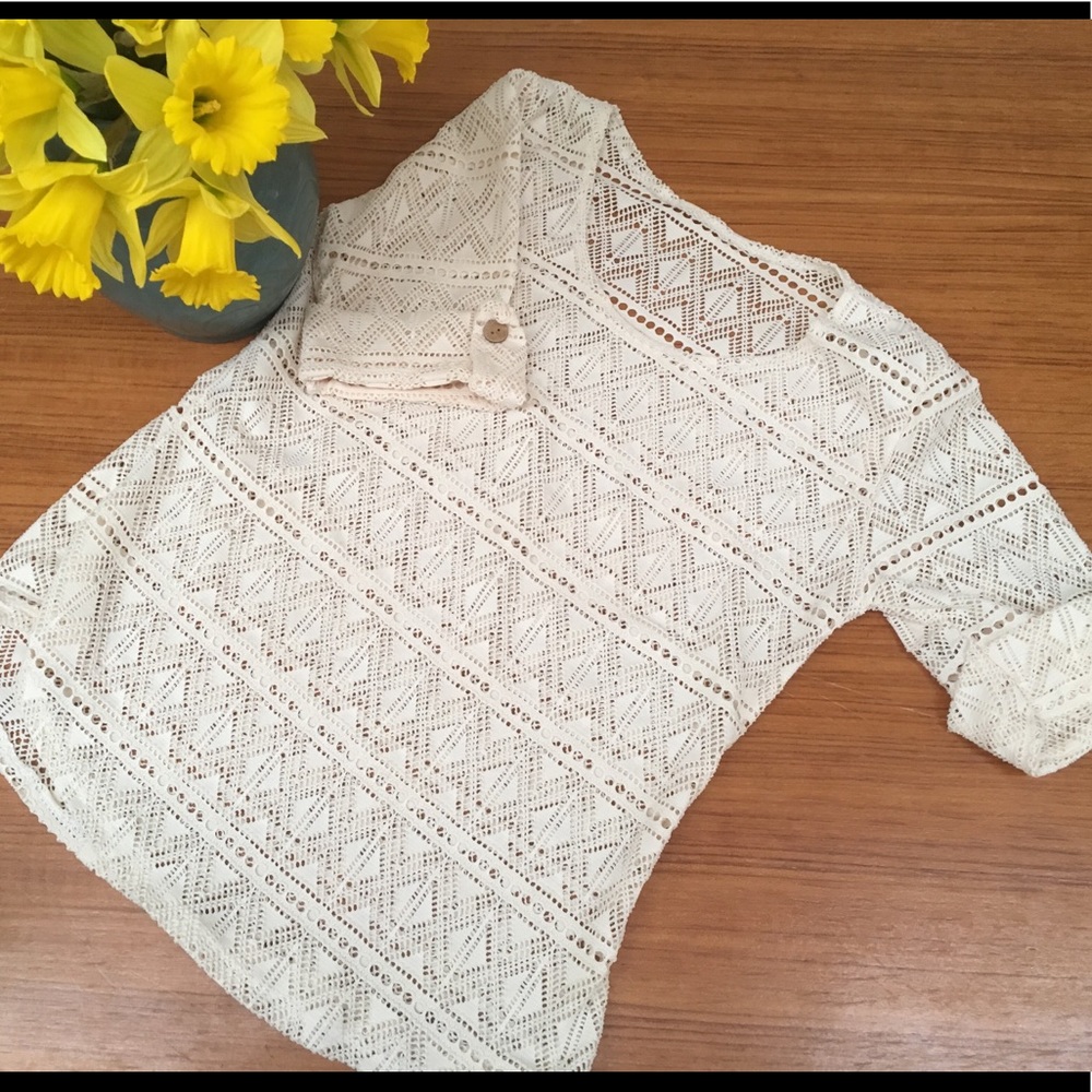 Last Call Tonight! Lace Tee with Roll Sleeves